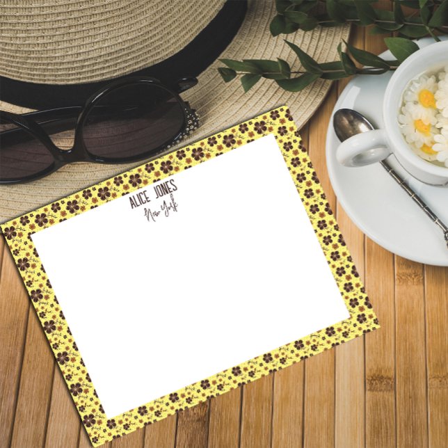 Bloc-note Jaune clair motif brun fleur naturelle (Créateur téléchargé)