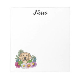 Bloc-note Jaune Golden Retriever mignon Chien Fleurs colorée