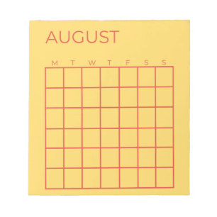 Bloc-note Jaune rouge non daté Calendrier août pour le plani