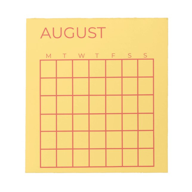 Bloc-note Jaune rouge non daté Calendrier août pour le plani (Devant)