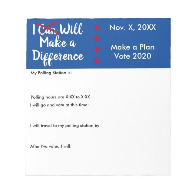 Bloc-note Je vais faire une différence dans le rappel de vot (Devant)
