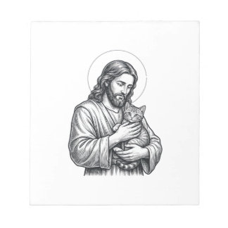 Bloc-note Jésus vintage tenant un chat gravure graphique_1