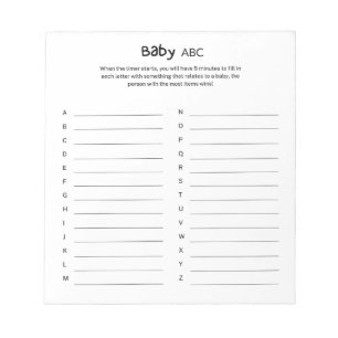 Bloc-note Jeu ABC de Baby Shower Universel et Neutre pour le