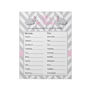 Bloc-note Jeu Baby shower Eléphant rose et gris - Personnali