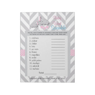 Bloc-note Jeu Baby shower rose et gris éléphant