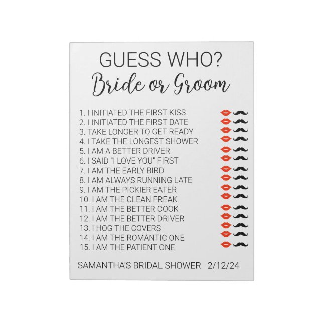 Bloc-note Jeu de Baby Shower Devinez Qui (Tourné)