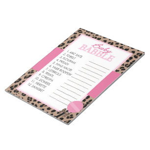 Bloc-note Jeu de Baby shower Leopard et Pink Word