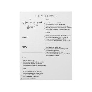 Bloc-note Jeu de baby shower Qu'y a-t-il dans votre téléphon