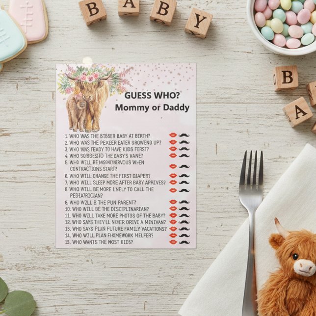 Bloc-note Jeu de devinette Baby Shower Vache Highland (Créateur téléchargé)