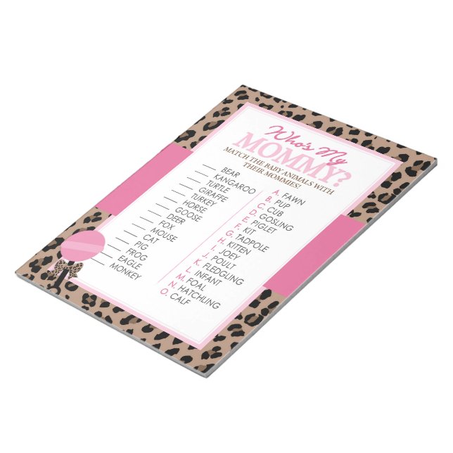 Bloc-note Jeu de douche animale Leopard et rose Baby (Incliné)
