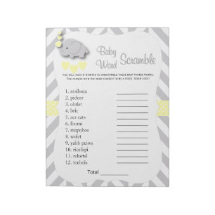 Bloc-note Jeu de mots Baby shower Jaune & Grey Elephant