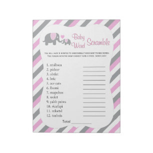 Bloc-note Jeu de mots Baby shower rose, blanc et gris Elépha