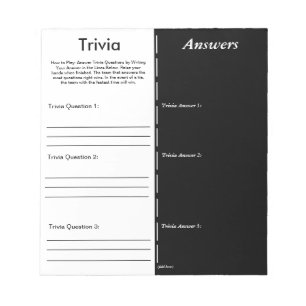 Bloc-note Jeu de partie Trivia - Question et réponse personn