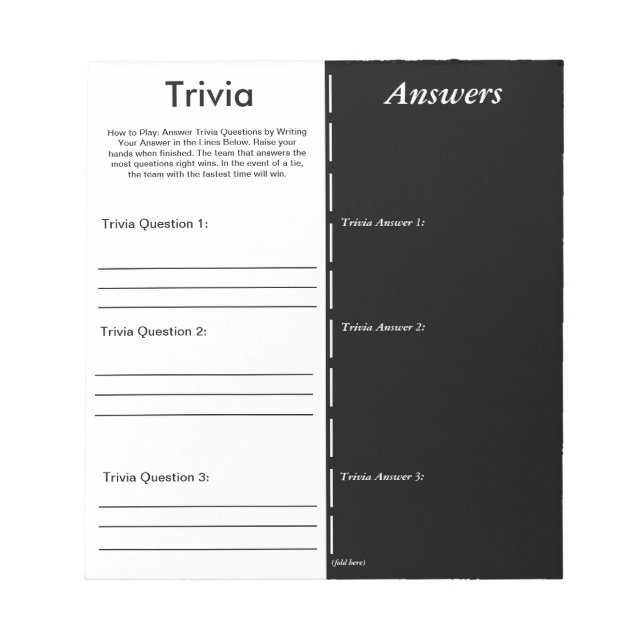 Bloc-note Jeu de partie Trivia - Question et réponse personn (Devant)