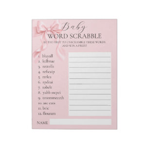 Bloc-note Jeu de Scrabble de mots pour Baby Shower Fille Arc