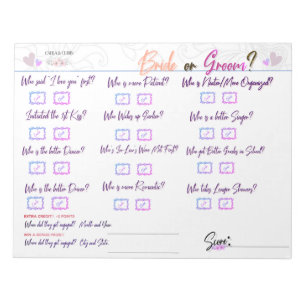 Bloc-note Jeune mariée ou marié de jeu de la Fête de la