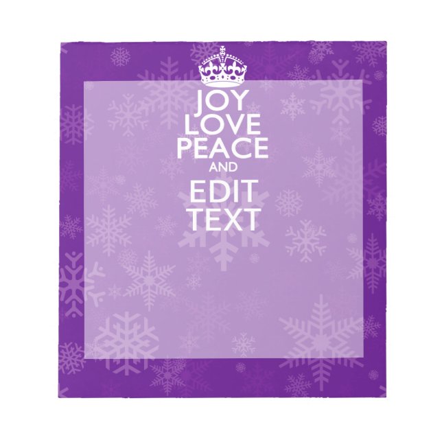 Bloc-note Joie Amour Paix Purple Votre Texte Restez Calme (Devant)