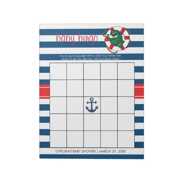 Bloc-note Joli Baby shower d'Alligator Nautique Jeu de Bingo (Tourné)