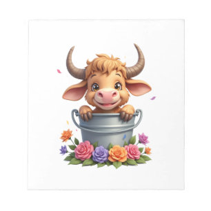 Bloc-note Joli bébé vache des Highlands avec des fleurs Veau