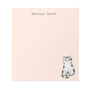 Bloc-note Joli cahier rose Chat noir et blanc fantaisiste