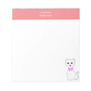 Bloc-note Joli Chat Blanc & En-tête Rose Simple