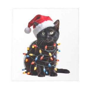Bloc-note Joli Chat Noir Santa Lumières de Noël Miaou Kitty