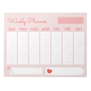 Bloc-note Joli et Décontracté Pastel rose Planificateur hebd