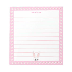 Bloc-note Joli lapin blanc et fleurs blanches sur lin