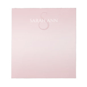 Bloc-note Joli monogramme et nom ombré rose blush