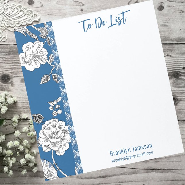 Bloc-note Joli Nom Inscrit Blue Floral Toile (Créateur téléchargé)