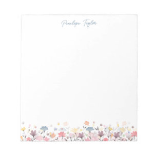 Bloc-note Joli nom personnalisé avec fleurs aquarelles paste