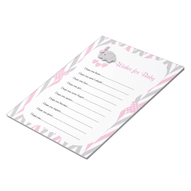 Bloc-note Joli rose et gris éléphant souhaits bébé 2 (Incliné)