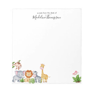 Bloc-note Joli Safari Jungle Animaux Enfants Élégant Script