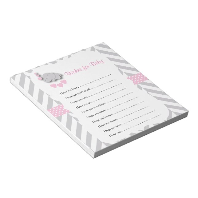 Bloc-note Joli souhait éléphant rose et gris pour bébé (Incliné)