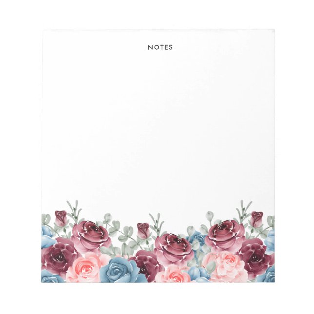 Bloc-note Jolie aquarelle Bourgogne et fleurs bleues (Devant)