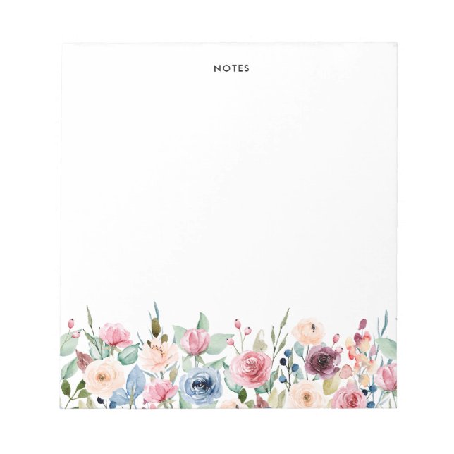 Bloc-note Jolie aquarelle Bourgogne et fleurs bleues (Devant)