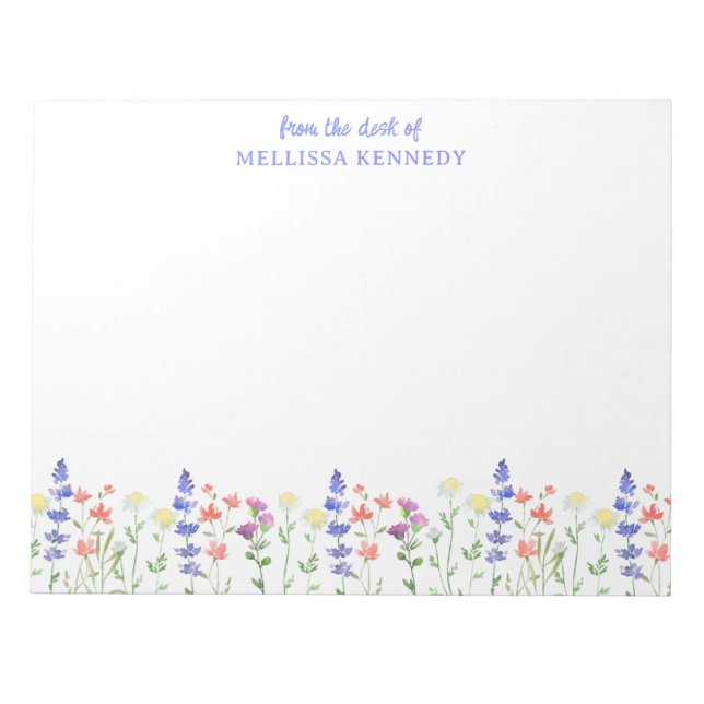Bloc-note Jolie aquarelle Floral Fleurs sauvages Nom personn (Devant)