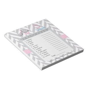 Bloc-note Jolie course Baby shower d'éléphant rose et gris