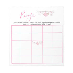 Bloc-note Jolie fille rose Baby shower de ligne de linge Bin