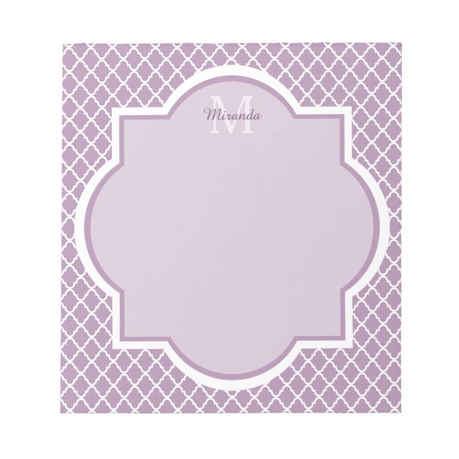 Bloc-note Jolie Lavande Purple Quatrefoil Nom Monogrammé (Devant)