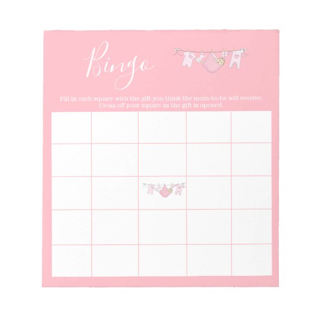Bloc-note Jolie ligne de linge rose fille Baby shower Bingo  (Devant)