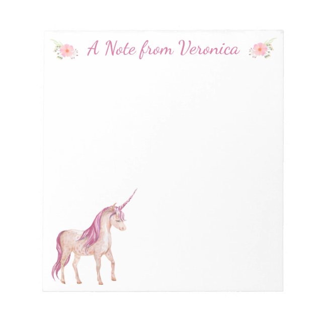 Bloc-note Jolie Unicorne Fleurs Roses (Devant)