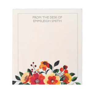 Bloc-note Jolies Fleurs Orange Jaune Féminines Du Bureau De