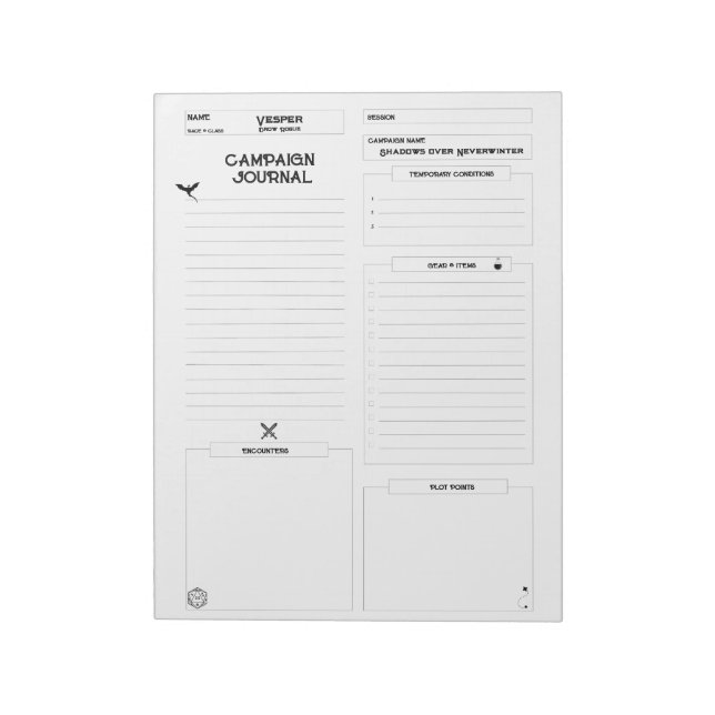 Bloc-note Journal de campagne D&D entièrement personnalisabl (Tourné)