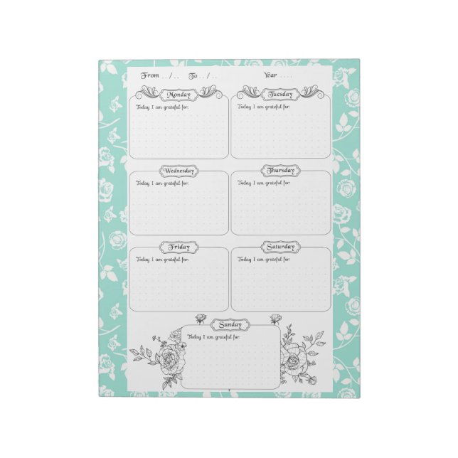 Bloc-note Journal de Gratitude hebdomadaire Blue Floral (Tourné)