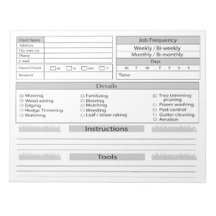 Bloc-note Journal du client du service d'entretien de pelous