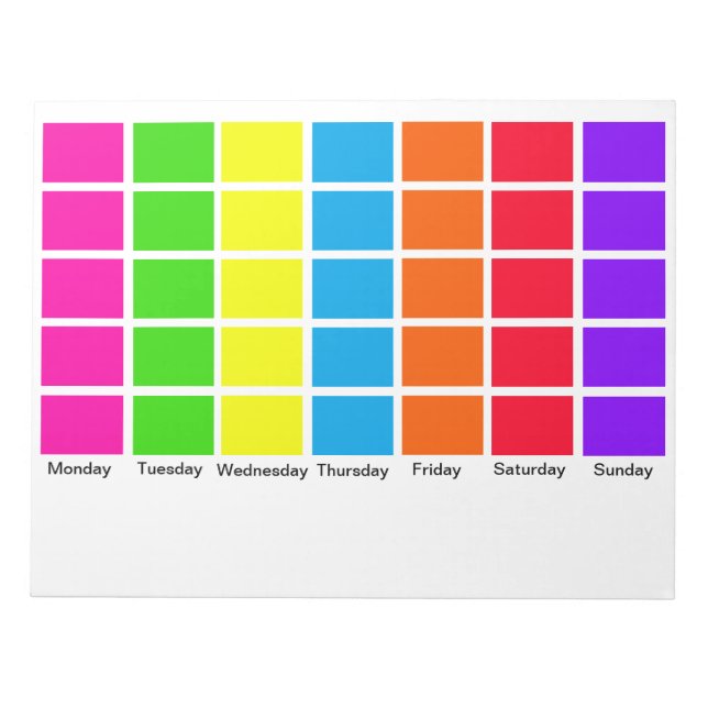 Bloc-note Jours de la semaine Colour Coded Calendrier Outils (Devant)