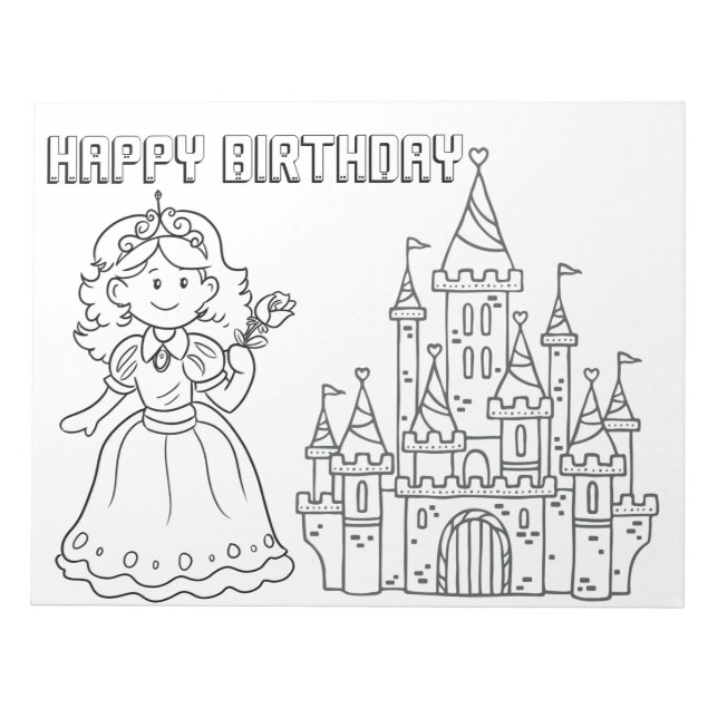 Bloc-note Joyeux anniversaire Princesse Coloration (Devant)