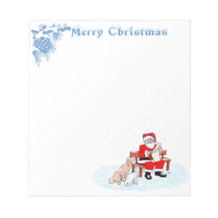 Bloc-note Joyeux Noël - Père Noël avec chat et chien