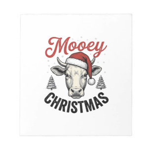 Bloc-note Joyeux Noël Vache Chapeau de Père Noël Gravure Vin